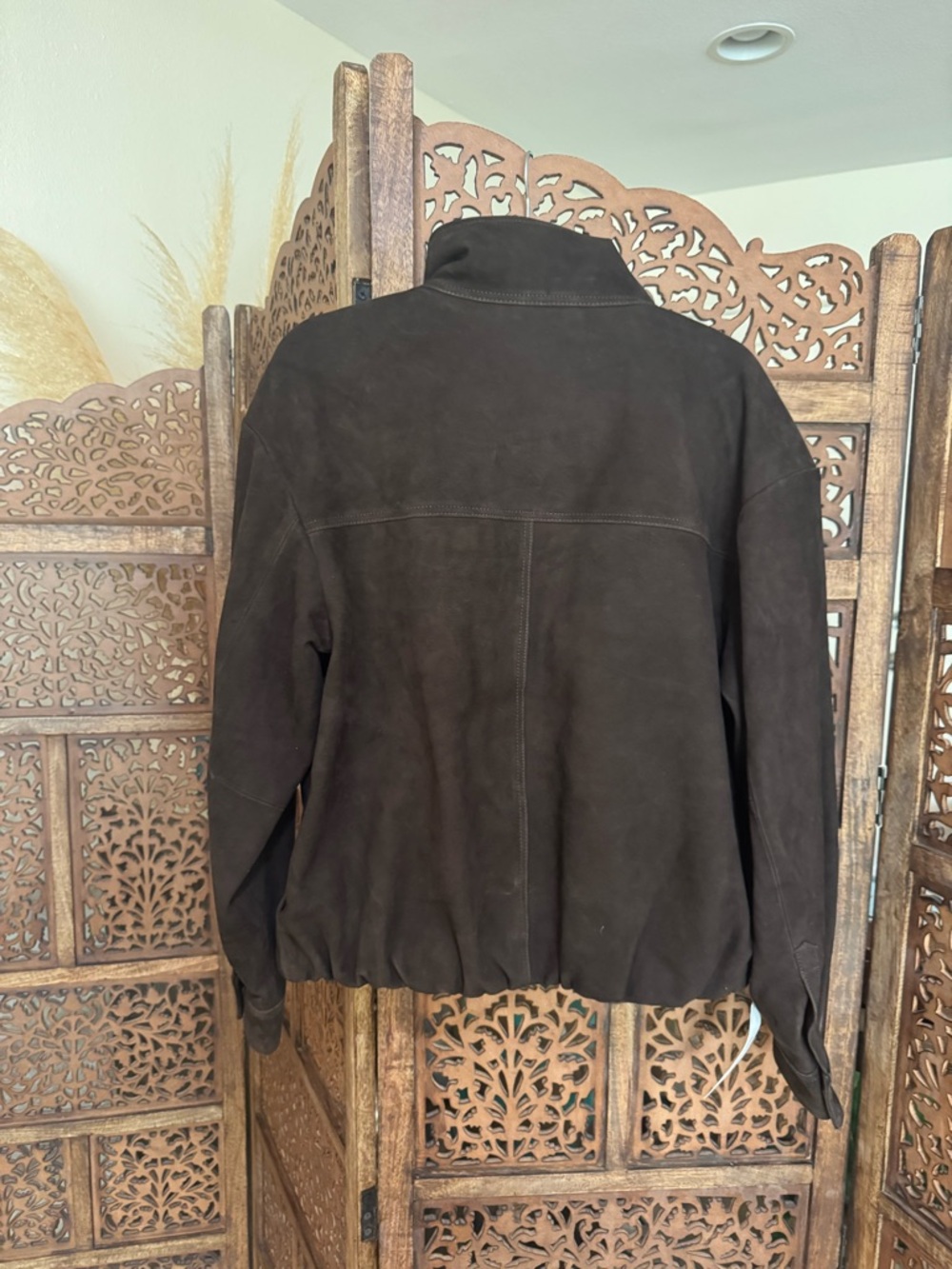 Dark Brown Suede Leather Jacket - Women's Casual Bomber - Picture 4 of 5